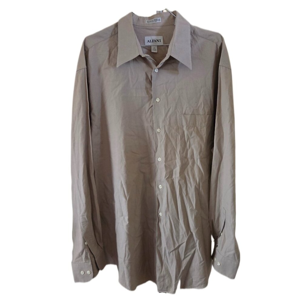 Alfani Men's Single Needle Tailoring Long Sleeve Tan Dress Shirt with Pocket